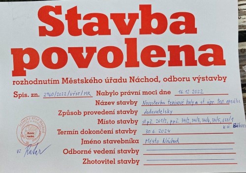 Tenisov hala a rekonstrukce tenisovho arelu v Nchod-Blovsi